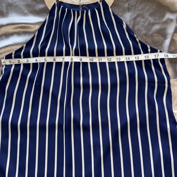 Ya Los Angeles Elegant Navy and Tan Striped Halter Dress Sz S - Picture 8 of 12